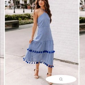 Blue gingham midi vici dress. Medium. New tags attached